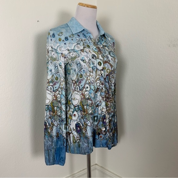 Simply Art By Dolcezza Button Front Short Womens XS Stretch Art Collar Geometric - Picture 5 of 17